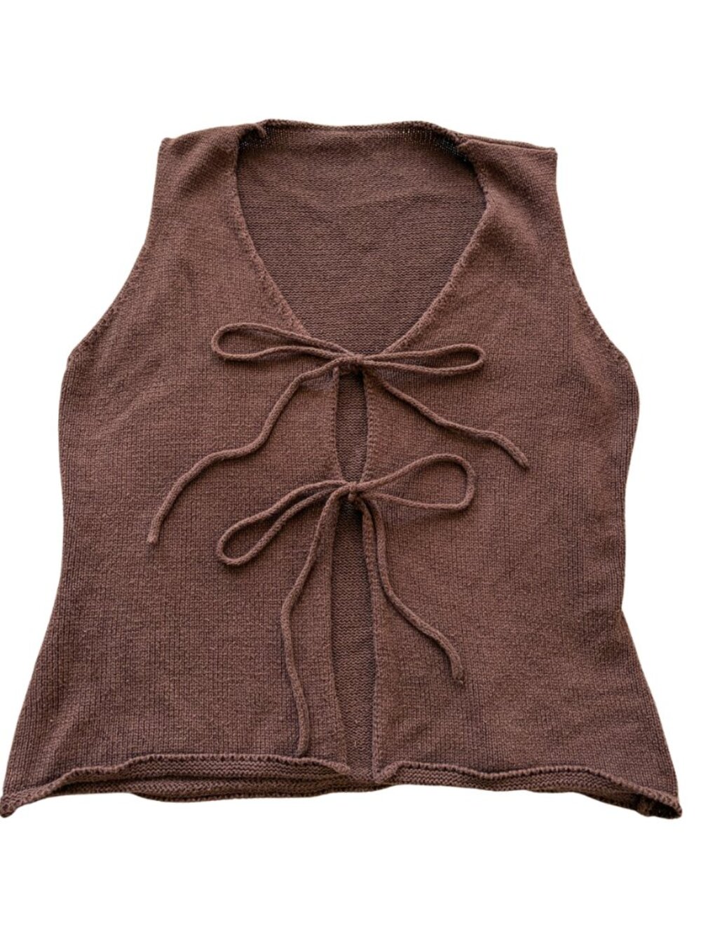 Brown Knit Tie Front Vest Soft Minimal Layering Boho Open Cardigan M/L